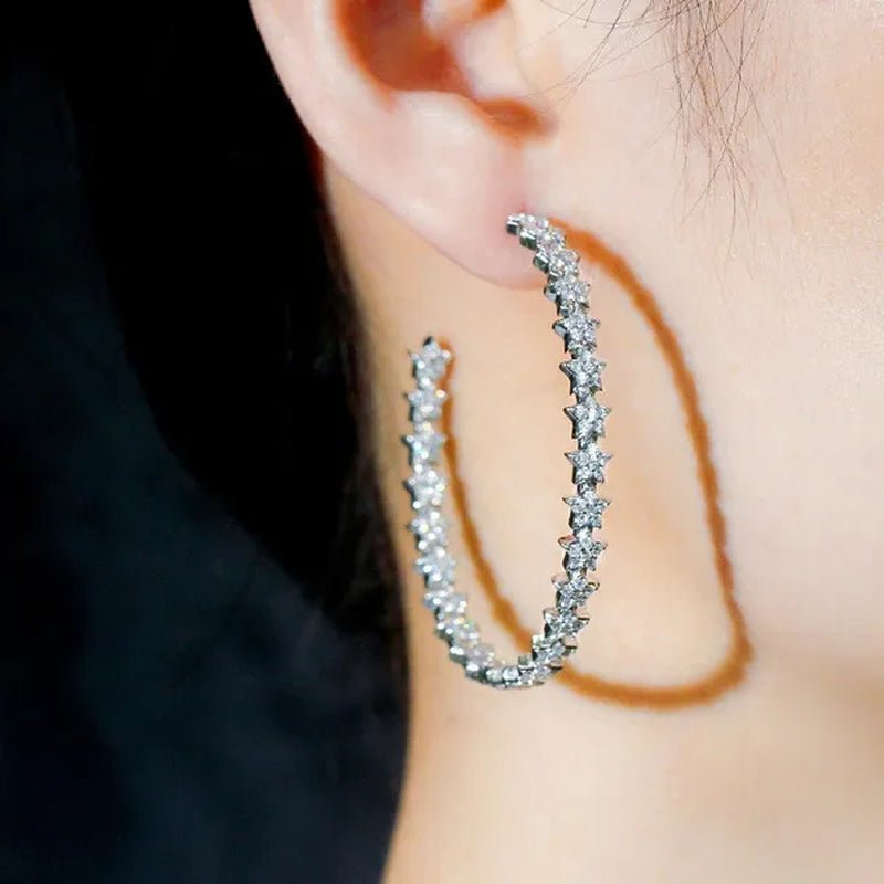 Gloriya Glitter Star CZ Oversize Circle Loop Earring High Quality Gold / Silver Plated Big Round Hoop Earrings for Women Statement Jewelry Brincos - WORLD TIME VISITS