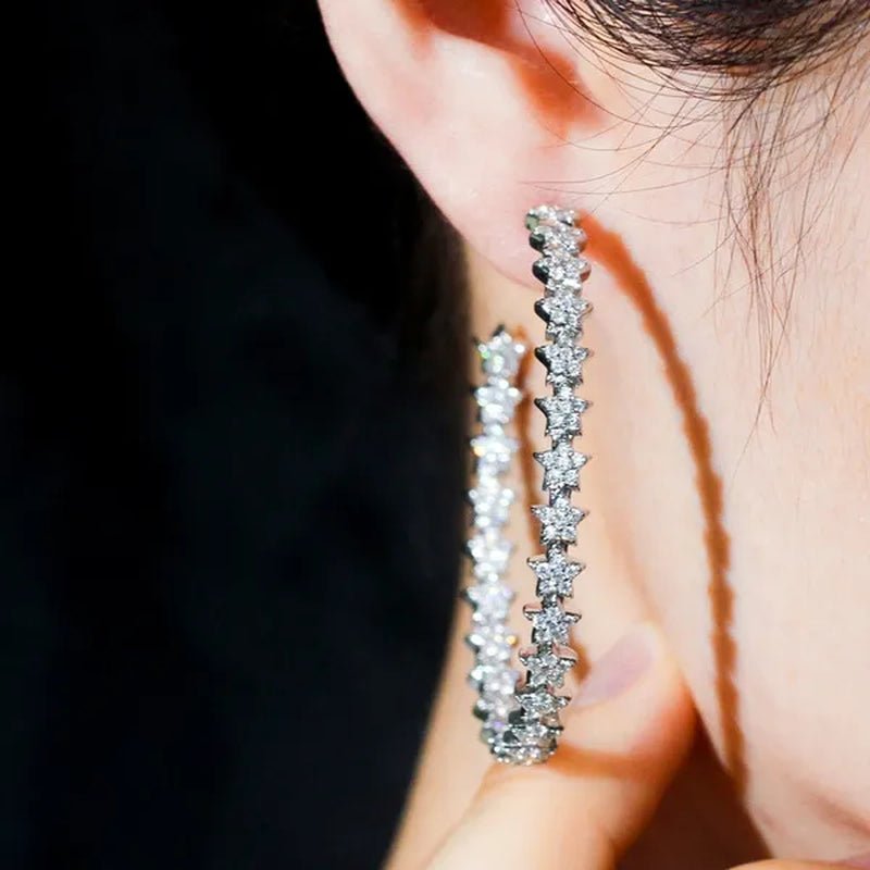 Gloriya Glitter Star CZ Oversize Circle Loop Earring High Quality Gold / Silver Plated Big Round Hoop Earrings for Women Statement Jewelry Brincos