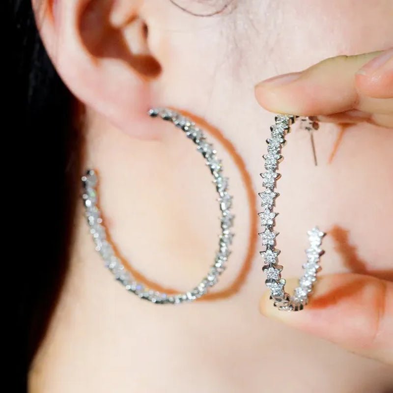 Gloriya Glitter Star CZ Oversize Circle Loop Earring High Quality Gold / Silver Plated Big Round Hoop Earrings for Women Statement Jewelry Brincos