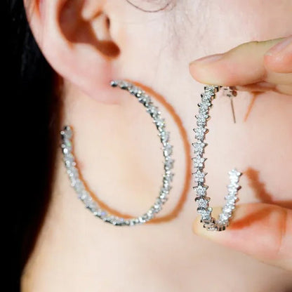 Gloriya Glitter Star CZ Oversize Circle Loop Earring High Quality Gold / Silver Plated Big Round Hoop Earrings for Women Statement Jewelry Brincos
