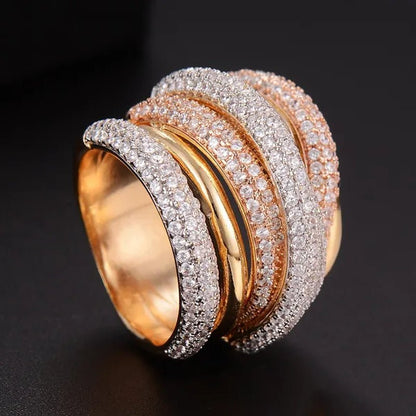 Gloriya Luxury Indian Yellow Gold Plated Women Statement Jewelry Micro Pave African Tiny AAA Cubic Zirconia Wedding Party Large Finger Ring for Ladies - WORLD TIME VISITS