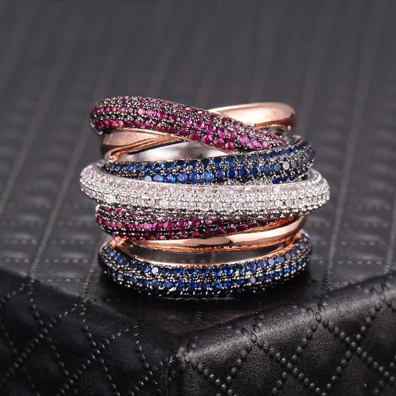 Gloriya Luxury Indian Yellow Gold Plated Women Statement Jewelry Micro Pave African Tiny AAA Cubic Zirconia Wedding Party Large Finger Ring for Ladies