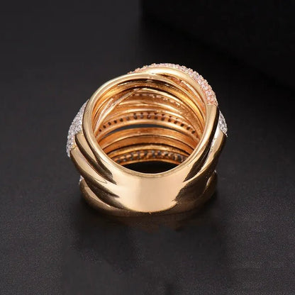 Gloriya Luxury Indian Yellow Gold Plated Women Statement Jewelry Micro Pave African Tiny AAA Cubic Zirconia Wedding Party Large Finger Ring for Ladies