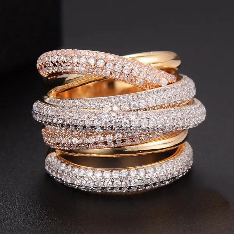 Gloriya Luxury Indian Yellow Gold Plated Women Statement Jewelry Micro Pave African Tiny AAA Cubic Zirconia Wedding Party Large Finger Ring for Ladies - WORLD TIME VISITS
