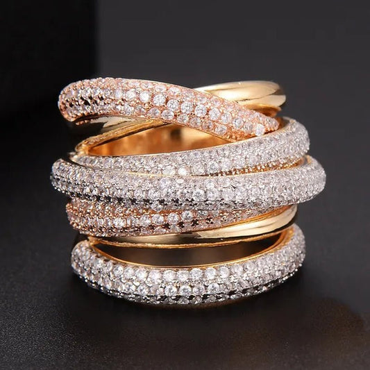 Gloriya Luxury Indian Yellow Gold Plated Women Statement Jewelry Micro Pave African Tiny AAA Cubic Zirconia Wedding Party Large Finger Ring for Ladies - WORLD TIME VISITS