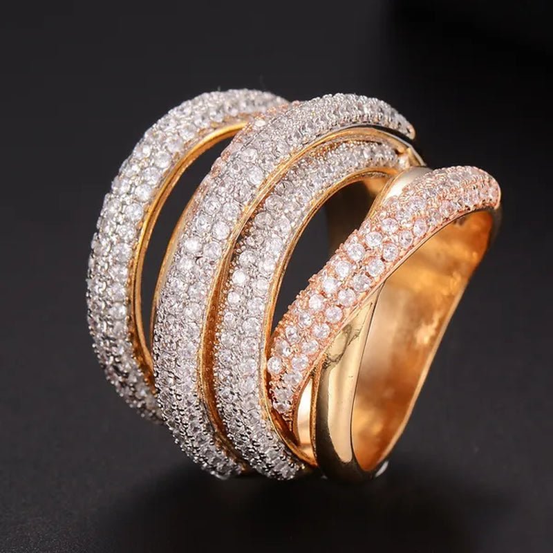 Gloriya Luxury Indian Yellow Gold Plated Women Statement Jewelry Micro Pave African Tiny AAA Cubic Zirconia Wedding Party Large Finger Ring for Ladies - WORLD TIME VISITS