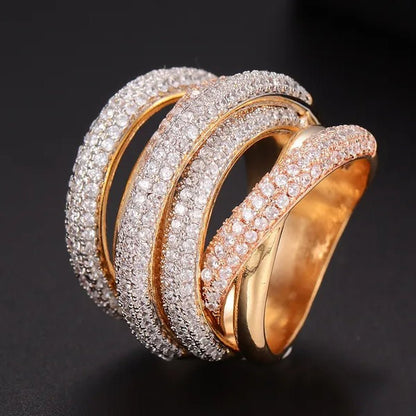 Gloriya Luxury Indian Yellow Gold Plated Women Statement Jewelry Micro Pave African Tiny AAA Cubic Zirconia Wedding Party Large Finger Ring for Ladies - WORLD TIME VISITS