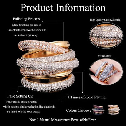 Gloriya Luxury Indian Yellow Gold Plated Women Statement Jewelry Micro Pave African Tiny AAA Cubic Zirconia Wedding Party Large Finger Ring for Ladies - WORLD TIME VISITS