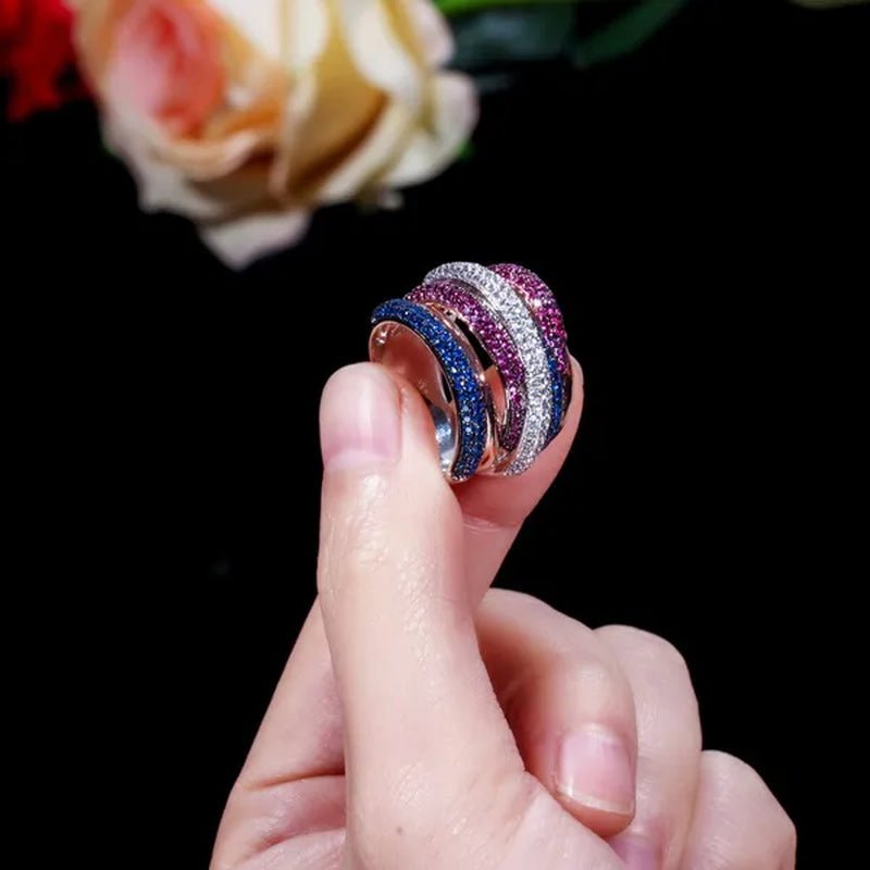 Gloriya Luxury Indian Yellow Gold Plated Women Statement Jewelry Micro Pave African Tiny AAA Cubic Zirconia Wedding Party Large Finger Ring for Ladies