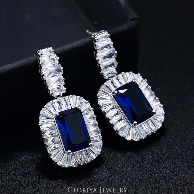 Gloriya Noble Delicate Princess Cut AAA Cubic Zirconia Jewelry Wedding Bridal Silver Plated Drop Earring for Girl Women Party Gift - WORLD TIME VISITS
