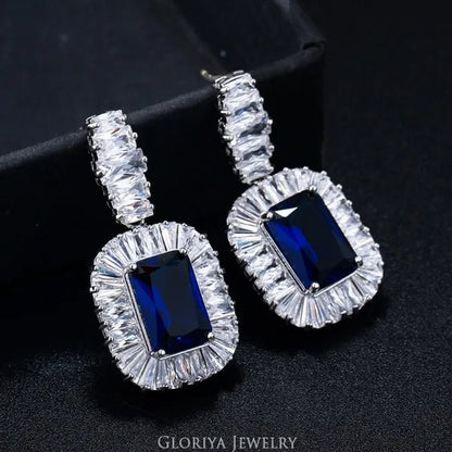 Gloriya Noble Delicate Princess Cut AAA Cubic Zirconia Jewelry Wedding Bridal Silver Plated Drop Earring for Girl Women Party Gift - WORLD TIME VISITS