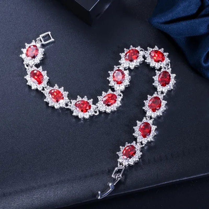 GLORIYA Summer New Bracelets Bangles for Women Red Cubic Zirconia Stone 925 Sterling Silver Plated Fashion Style Jewelry（Size :18 Cm）