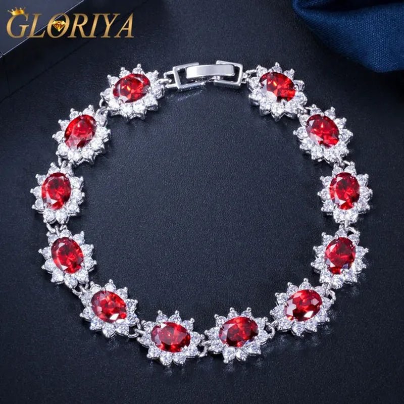 GLORIYA Summer New Bracelets Bangles for Women Red Cubic Zirconia Stone 925 Sterling Silver Plated Fashion Style Jewelry（Size :18 Cm） - WORLD TIME VISITS