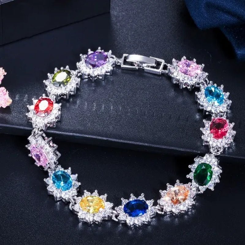 GLORIYA Summer New Bracelets Bangles for Women Red Cubic Zirconia Stone 925 Sterling Silver Plated Fashion Style Jewelry（Size :18 Cm） - WORLD TIME VISITS