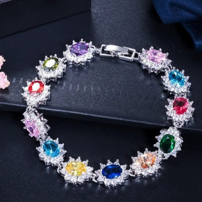 GLORIYA Summer New Bracelets Bangles for Women Red Cubic Zirconia Stone 925 Sterling Silver Plated Fashion Style Jewelry（Size :18 Cm） - WORLD TIME VISITS