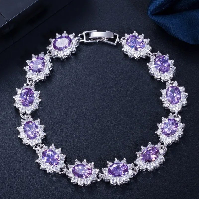 GLORIYA Summer New Bracelets Bangles for Women Red Cubic Zirconia Stone 925 Sterling Silver Plated Fashion Style Jewelry（Size :18 Cm）