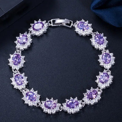 GLORIYA Summer New Bracelets Bangles for Women Red Cubic Zirconia Stone 925 Sterling Silver Plated Fashion Style Jewelry（Size :18 Cm）