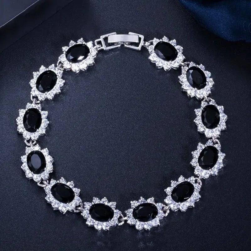 GLORIYA Summer New Bracelets Bangles for Women Red Cubic Zirconia Stone 925 Sterling Silver Plated Fashion Style Jewelry（Size :18 Cm）