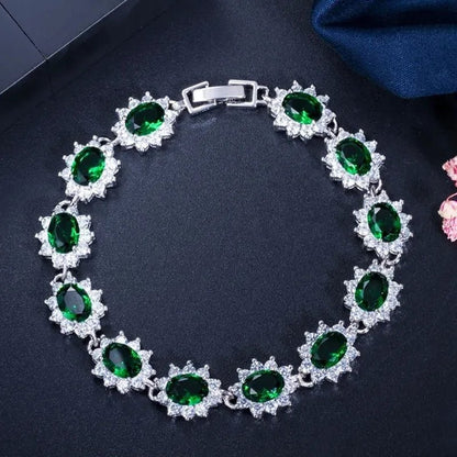 GLORIYA Summer New Bracelets Bangles for Women Red Cubic Zirconia Stone 925 Sterling Silver Plated Fashion Style Jewelry（Size :18 Cm）