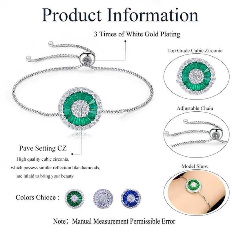 Gloriya Trendy Round Charm Pave Sparkling White Cubic Zirconia Silver Plated Adjustable Box Chain Bracelet & Bangle for Women Korean Simple Minimalist Jewelry - WORLD TIME VISITS