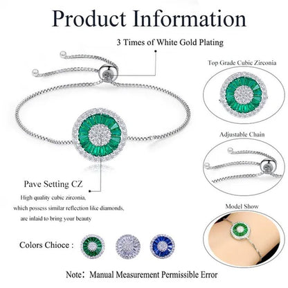 Gloriya Trendy Round Charm Pave Sparkling White Cubic Zirconia Silver Plated Adjustable Box Chain Bracelet & Bangle for Women Korean Simple Minimalist Jewelry - WORLD TIME VISITS