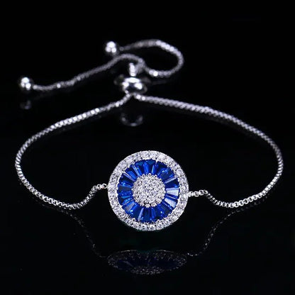 Gloriya Trendy Round Charm Pave Sparkling White Cubic Zirconia Silver Plated Adjustable Box Chain Bracelet & Bangle for Women Korean Simple Minimalist Jewelry