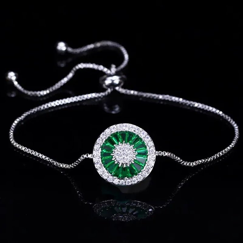 Gloriya Trendy Round Charm Pave Sparkling White Cubic Zirconia Silver Plated Adjustable Box Chain Bracelet & Bangle for Women Korean Simple Minimalist Jewelry