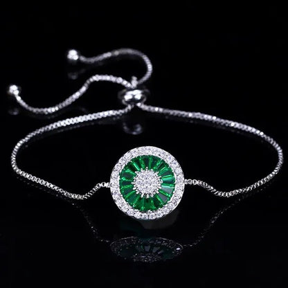 Gloriya Trendy Round Charm Pave Sparkling White Cubic Zirconia Silver Plated Adjustable Box Chain Bracelet & Bangle for Women Korean Simple Minimalist Jewelry