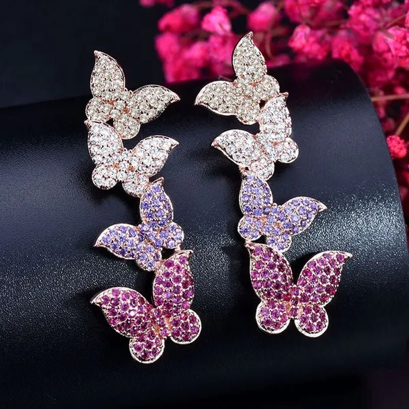 Gloriya Women's Fashion Silver Plated Ear Jewelry Micro Pave Colorful CZ Delicate Butterfly Design Long Earrings for Dancing Party - WORLD TIME VISITS