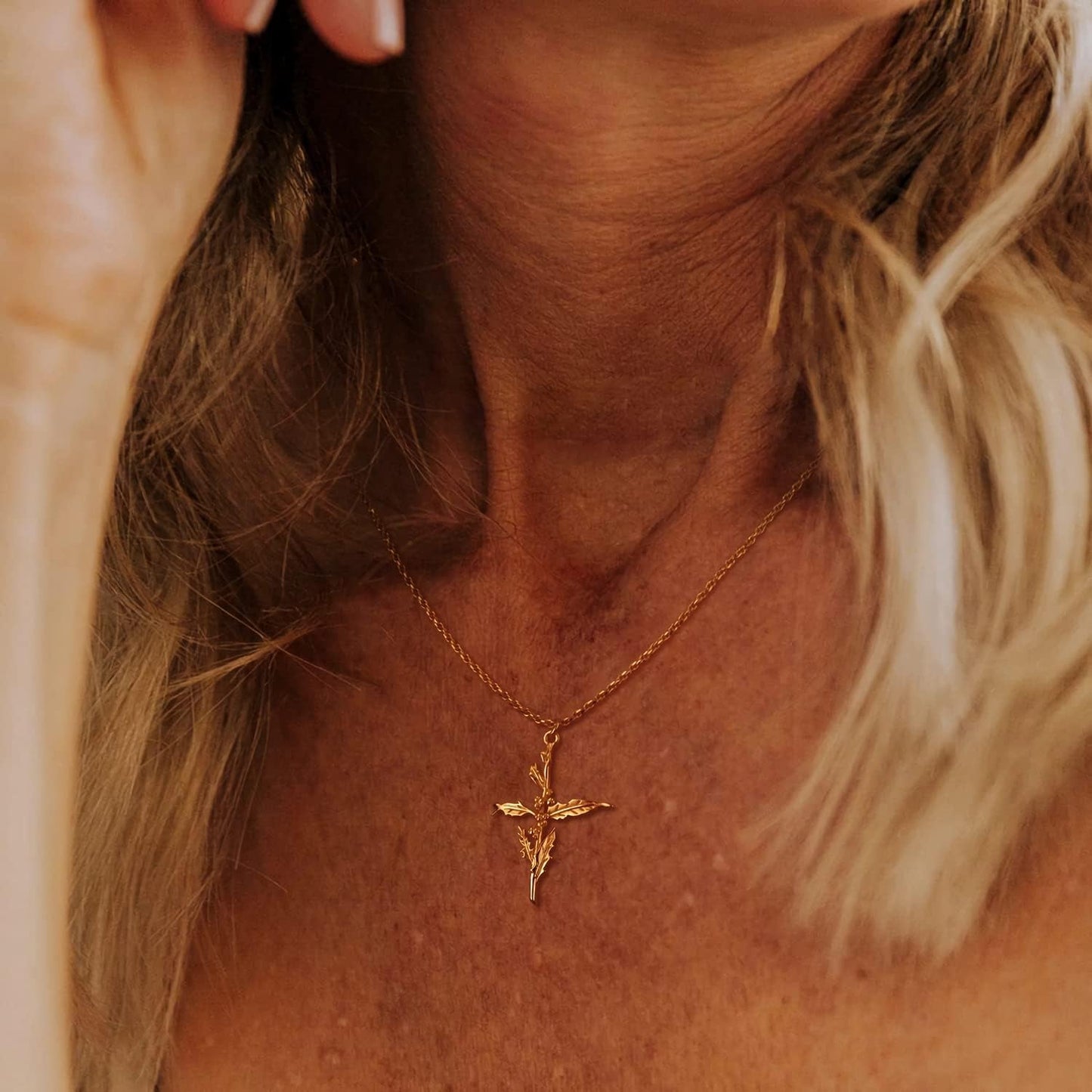 Gold Birth Flower Cross Necklace for Women 12 Month Faith Pendent 18K Gold Plated 2MM Twist Rope Chain Personalized Religious Birthday Jewelry for Her - WORLD TIME VISITS