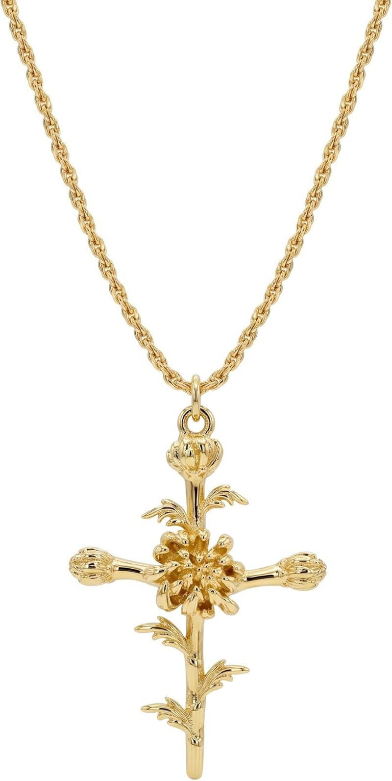 Gold Birth Flower Cross Necklace for Women 12 Month Faith Pendent 18K Gold Plated 2MM Twist Rope Chain Personalized Religious Birthday Jewelry for Her - WORLD TIME VISITS