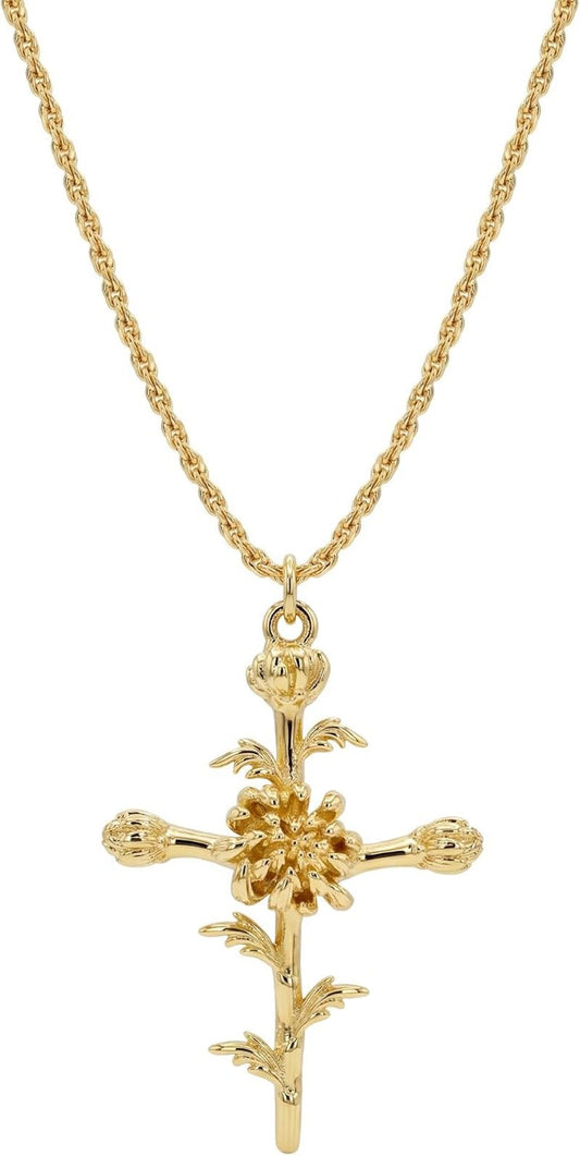 Gold Birth Flower Cross Necklace for Women 12 Month Faith Pendent 18K Gold Plated 2MM Twist Rope Chain Personalized Religious Birthday Jewelry for Her - WORLD TIME VISITS