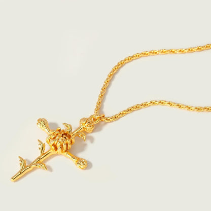 Gold Birth Flower Cross Necklace for Women 12 Month Faith Pendent 18K Gold Plated 2MM Twist Rope Chain Personalized Religious Birthday Jewelry for Her