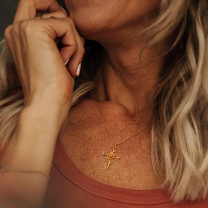 Gold Birth Flower Cross Necklace for Women 12 Month Faith Pendent 18K Gold Plated 2MM Twist Rope Chain Personalized Religious Birthday Jewelry for Her - WORLD TIME VISITS