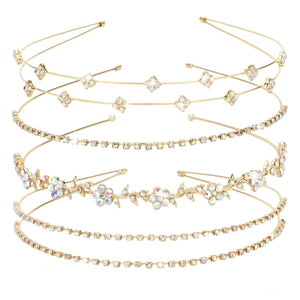 Gold Bridal Headband 4 Pieces Rhinestone Headbands AB Crystal Flower Girl Leaves Crown Head Band Tiara Wedding Hair Accessories