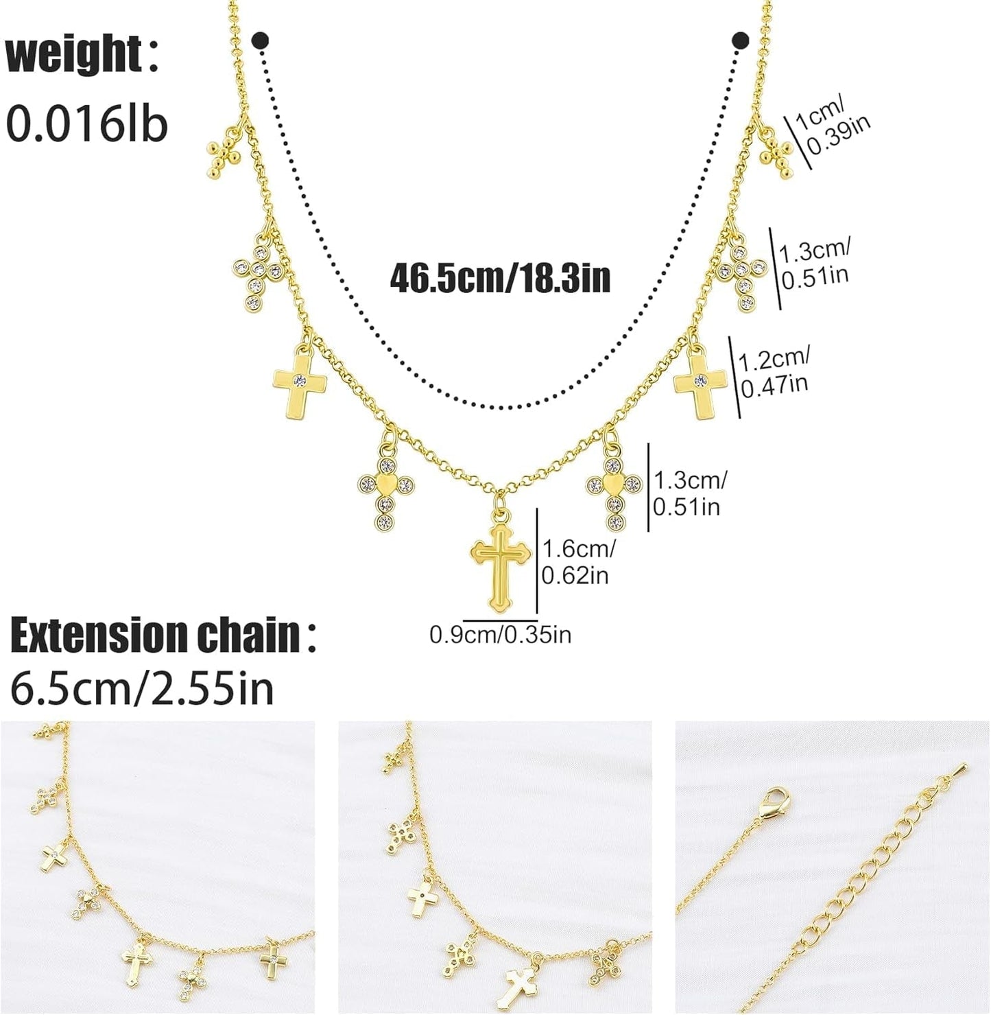 Gold Charm Necklace for Women 14K Gold Plated Cute Cubic Zirconia Rainbow Flower North Star Love Heart Cross Pendant Necklace Adjustable Chain Trendy Party Jewelry Gift for Women - WORLD TIME VISITS