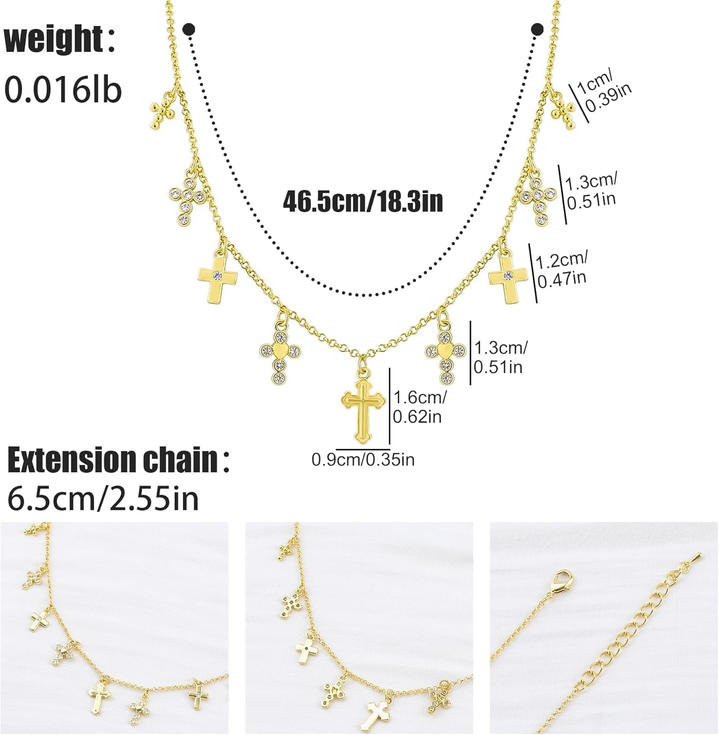 Gold Charm Necklace for Women 14K Gold Plated Cute Cubic Zirconia Rainbow Flower North Star Love Heart Cross Pendant Necklace Adjustable Chain Trendy Party Jewelry Gift for Women - WORLD TIME VISITS