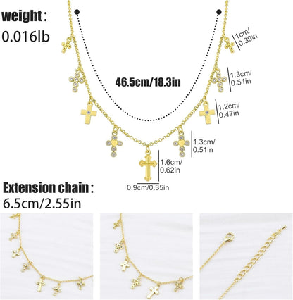 Gold Charm Necklace for Women 14K Gold Plated Cute Cubic Zirconia Rainbow Flower North Star Love Heart Cross Pendant Necklace Adjustable Chain Trendy Party Jewelry Gift for Women - WORLD TIME VISITS