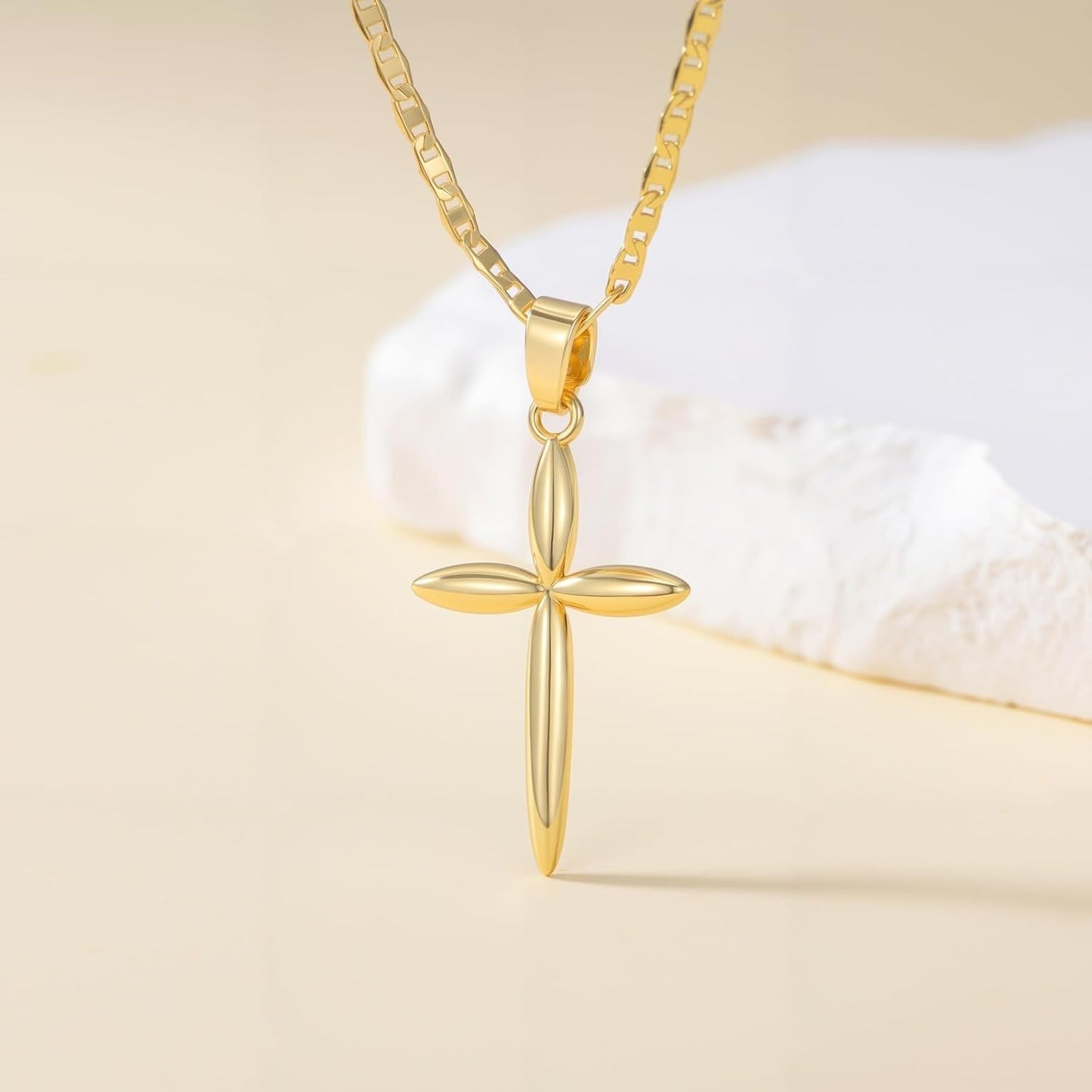 Gold Cross Necklace 14K Gold Cross Necklaces for Women Minimalist Design with Rounded Edges Crosses Pendant for Women Chain Gold Crosses
