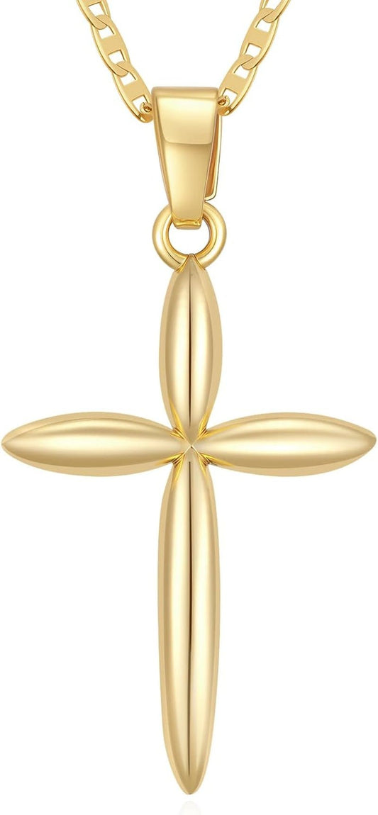 Gold Cross Necklace 14K Gold Cross Necklaces for Women Minimalist Design with Rounded Edges Crosses Pendant for Women Chain Gold Crosses - WORLD TIME VISITS