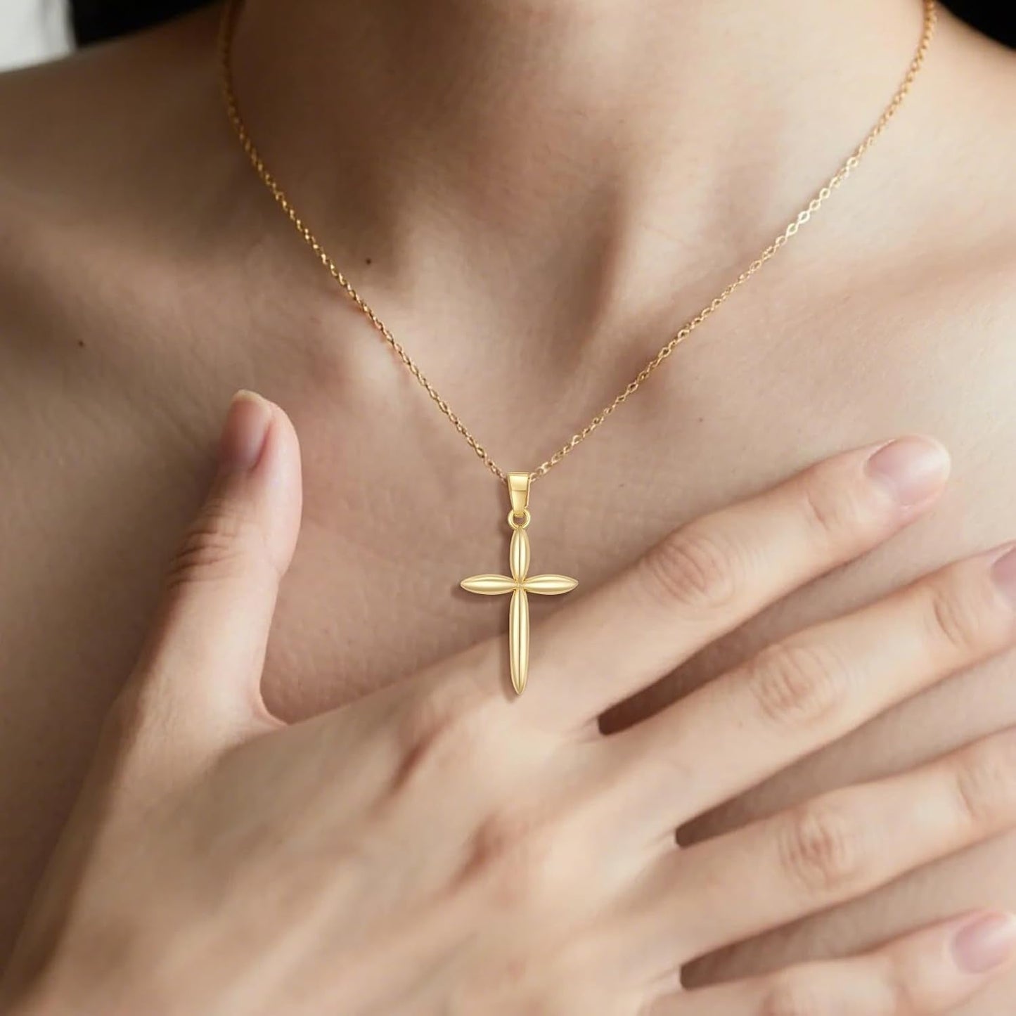 Gold Cross Necklace 14K Gold Cross Necklaces for Women Minimalist Design with Rounded Edges Crosses Pendant for Women Chain Gold Crosses