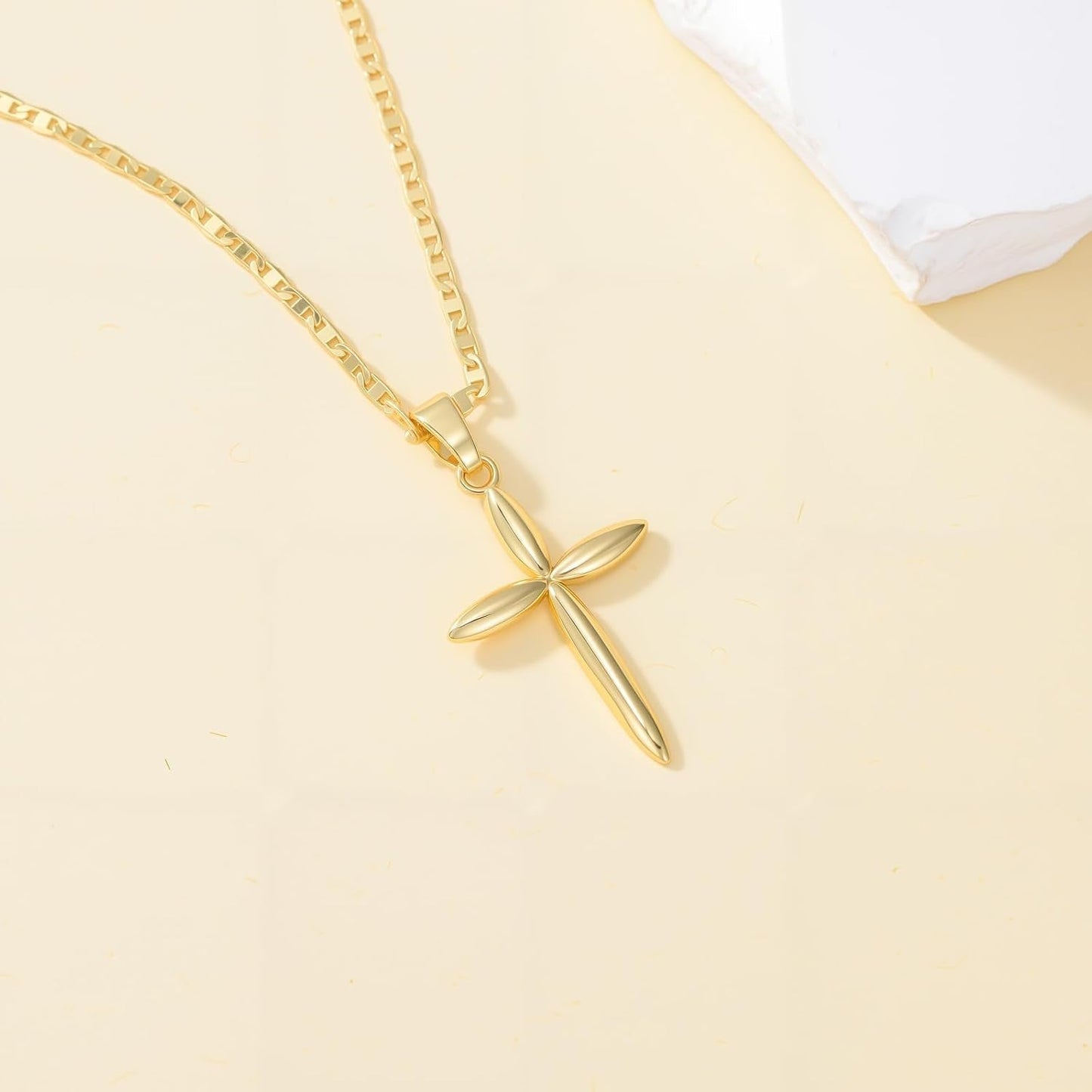 Gold Cross Necklace 14K Gold Cross Necklaces for Women Minimalist Design with Rounded Edges Crosses Pendant for Women Chain Gold Crosses