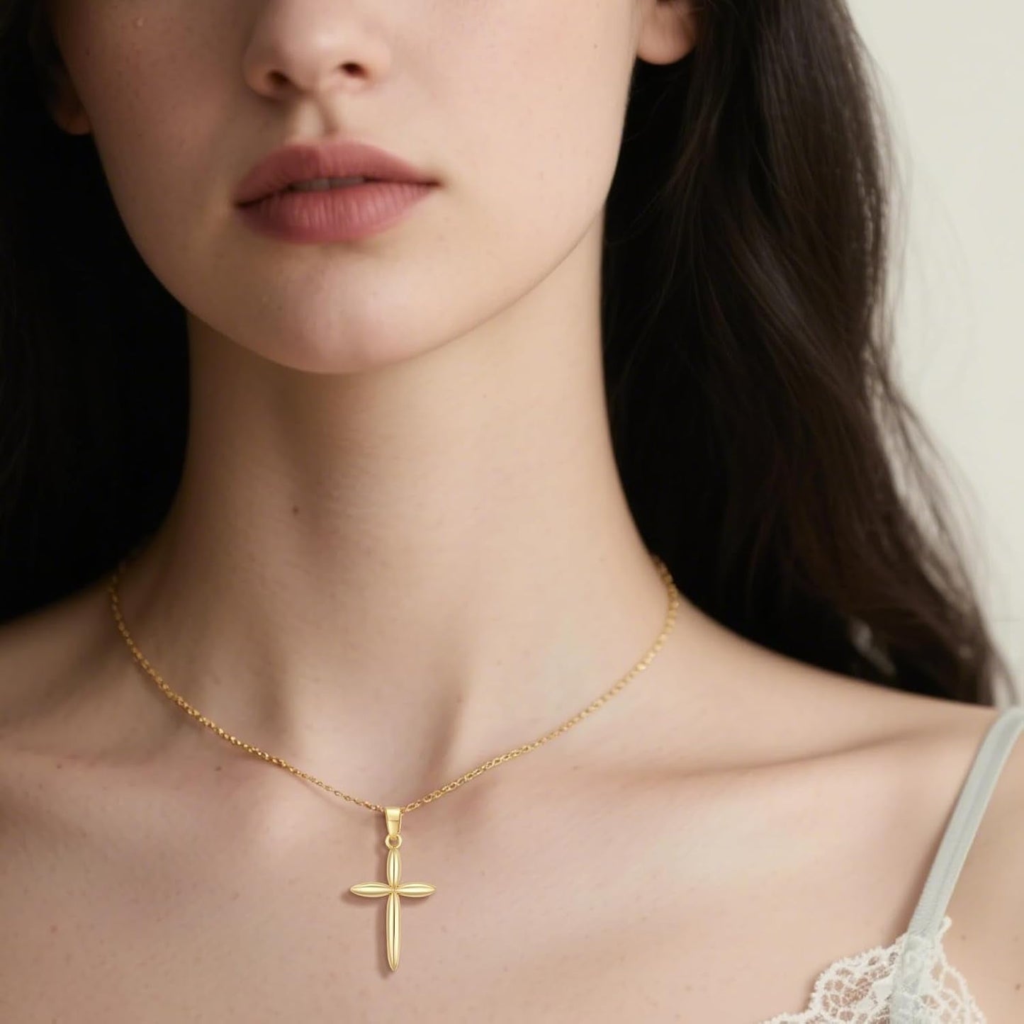 Gold Cross Necklace 14K Gold Cross Necklaces for Women Minimalist Design with Rounded Edges Crosses Pendant for Women Chain Gold Crosses - WORLD TIME VISITS