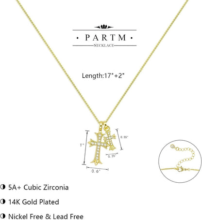 Gold Cross Necklace for Women 14K Plated Dainty Pendant Cross Chain Faith Crucifix Choker Baptism Necklace for Women Trendy Religious Jewelry Hypoallergenic