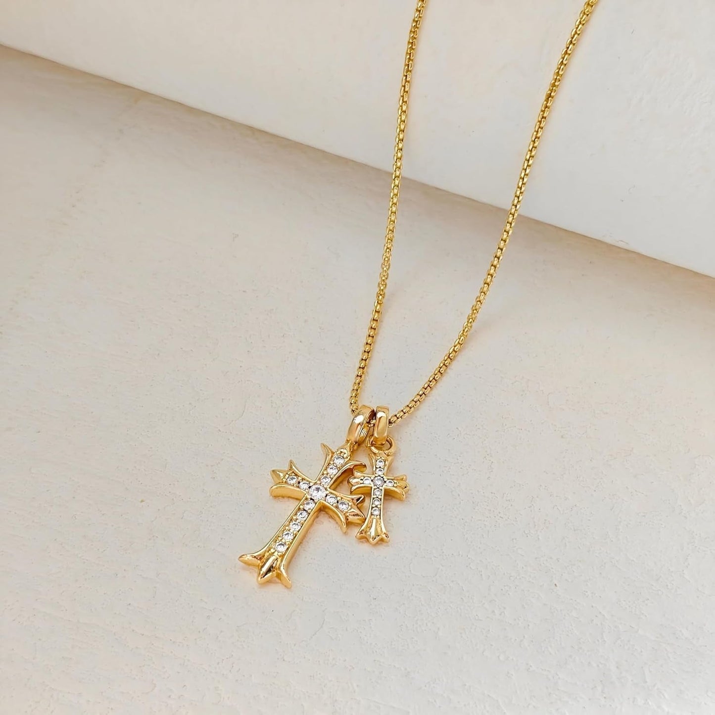 Gold Cross Necklace for Women 14K Plated Dainty Pendant Cross Chain Faith Crucifix Choker Baptism Necklace for Women Trendy Religious Jewelry Hypoallergenic