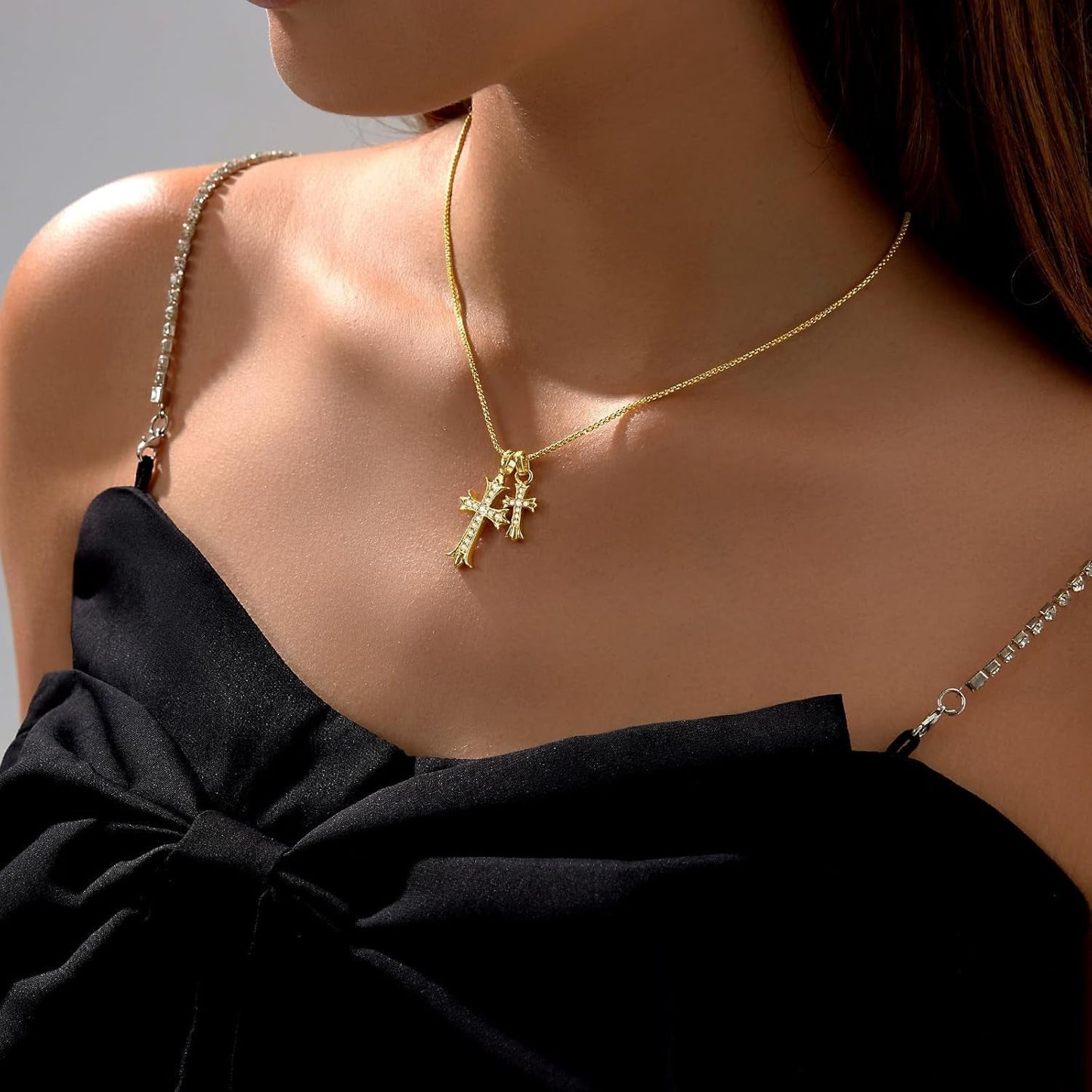 Gold Cross Necklace for Women 14K Plated Dainty Pendant Cross Chain Faith Crucifix Choker Baptism Necklace for Women Trendy Religious Jewelry Hypoallergenic