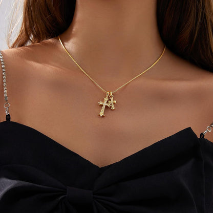 Gold Cross Necklace for Women 14K Plated Dainty Pendant Cross Chain Faith Crucifix Choker Baptism Necklace for Women Trendy Religious Jewelry Hypoallergenic