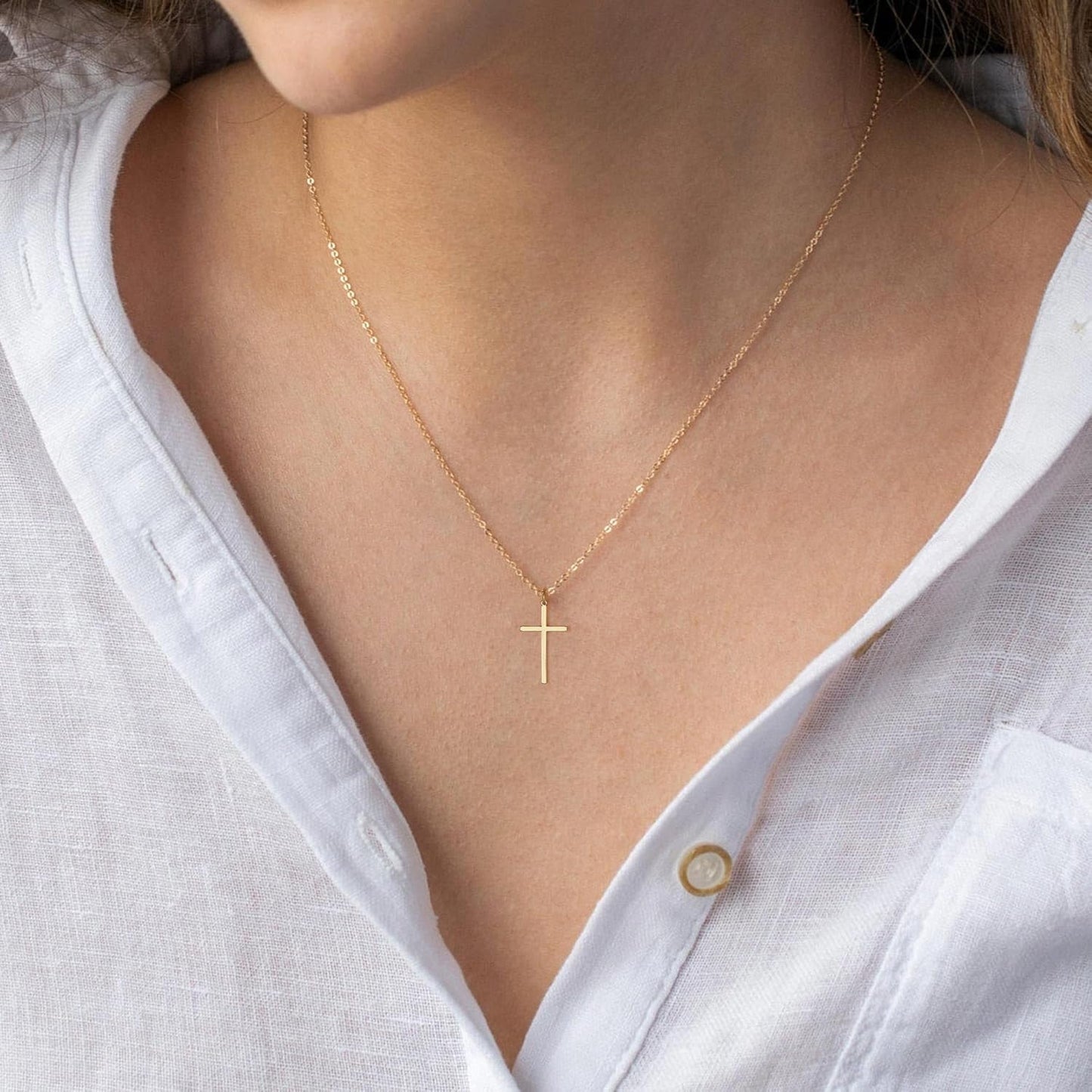 Gold Cross Necklace for Women Girls Trendy - 14K Gold Plated Layered Cross Necklace Tiny Sideway Choker CZ Necklaces for Women Trendy Faith Jewelry First Communion Gifts