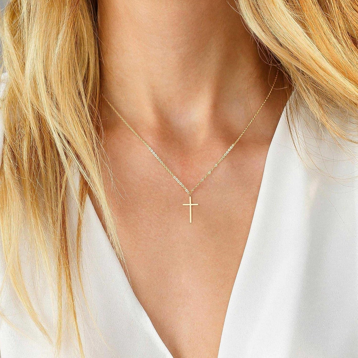 Gold Cross Necklace for Women Girls Trendy - 14K Gold Plated Layered Cross Necklace Tiny Sideway Choker CZ Necklaces for Women Trendy Faith Jewelry First Communion Gifts