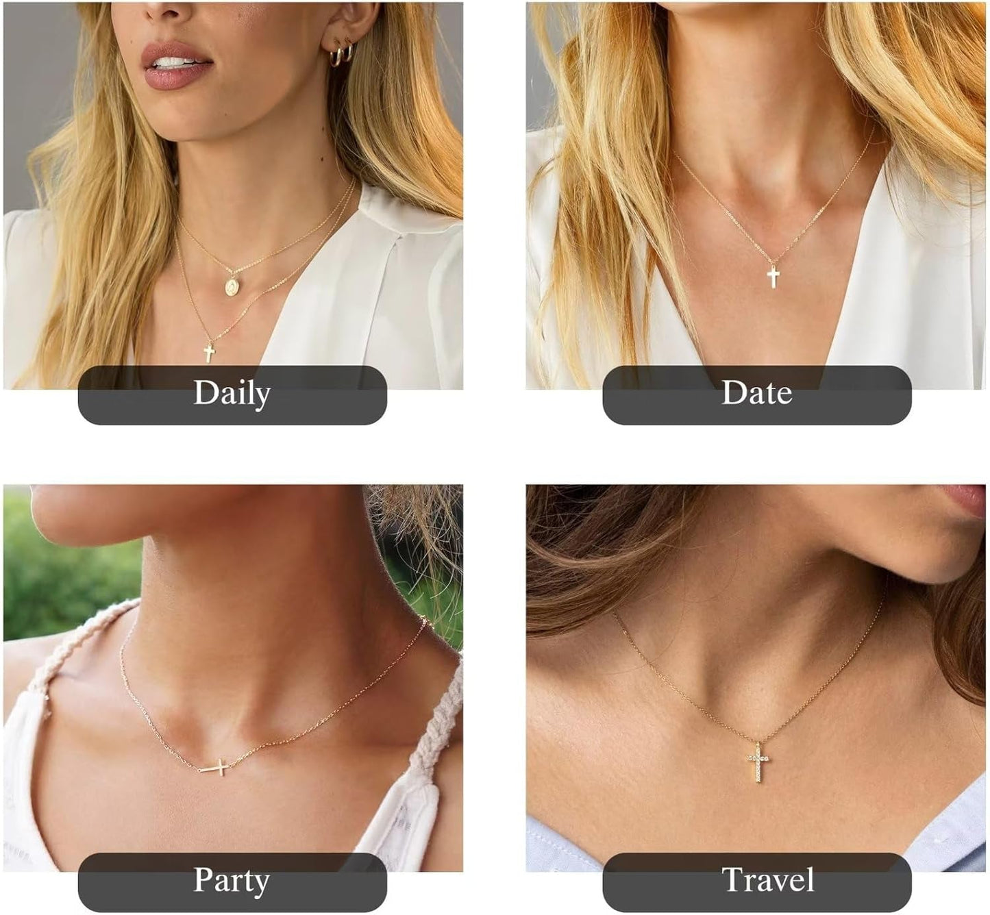 Gold Cross Necklace for Women Girls Trendy - 14K Gold Plated Layered Cross Necklace Tiny Sideway Choker CZ Necklaces for Women Trendy Faith Jewelry First Communion Gifts